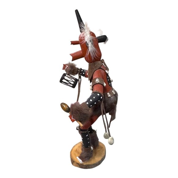 Vintage Mudhead Native American Kachina Doll  Feathers & Drum Signed Lang 16" - Picture 11 of 13